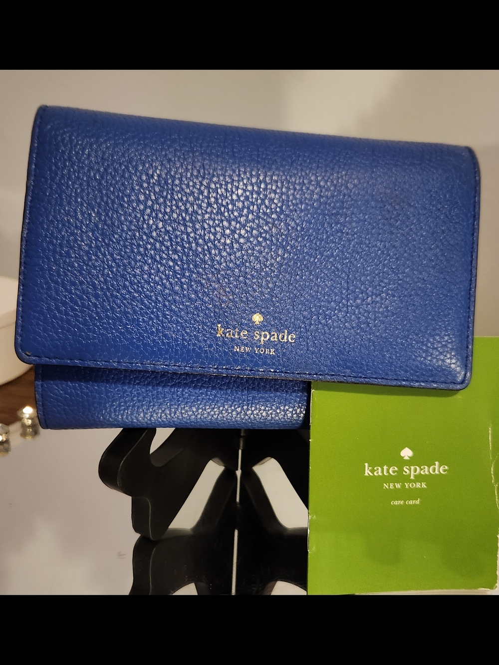 kate spade cobalt blue pebbled leather Tri-fold wallet
